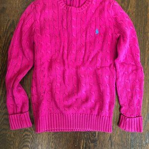 Polo/Ralph Lauren Cable Knit Sweater; Size Small, Raspberry and Navy blue